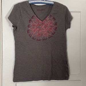 Lucky Brand Charcoal Tee with Pink Mandala